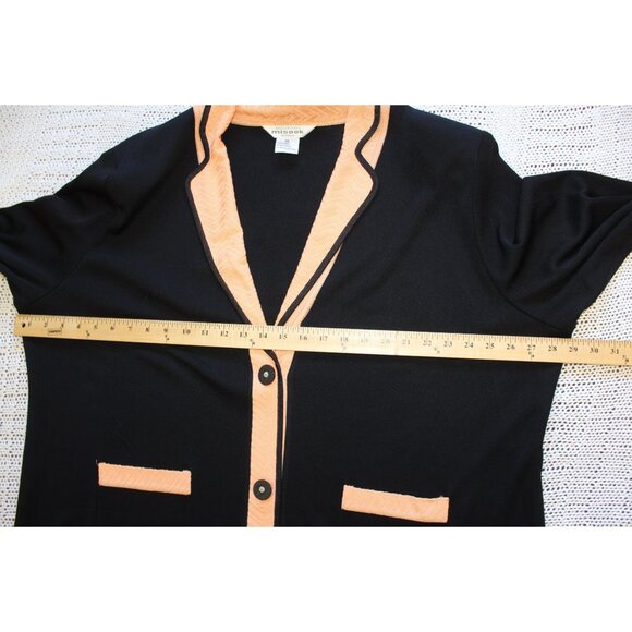 Exclusively Misook Black Cardigan Two Buttons 2X Pockets Stretch Modest Flowy - Picture 2 of 9